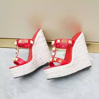 LTARTA Женская обувь из плетеной пеньковой веревки с заклепками, сандалии на танкетке, серия 10363, каблук 14 см, платформа 4 см LFD 34 чёрный