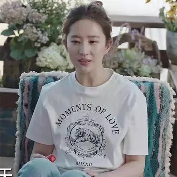 Лю Ифэй Звезда Тот же стиль Свободные Топы с коротким рукавом на лето White S