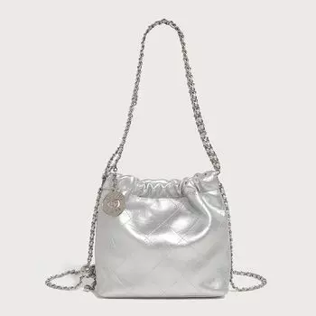 Лу Сяохуо Суюм Роскошная сумка для меньшинств с черным светом Женская универсальная сумка-ведро на цепочке Сумка через плечо Сумка подмышку Silver