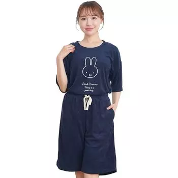Luanna Jena Miffy Loungewear and Soothing Short Sleeve Pajama Set with Length Soft Material Sleeves x Length Miffy [Simple, Cute, Face] Women s 3/4