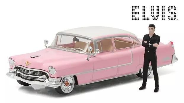 Любимый розовый Cadillac Mini автомобиль Элвиса Пресли GreenLight Cadillac Fleetwood Pink 1955 года, в комплекте с фигуркой Элвиса Пресли в масштабе 1/43.