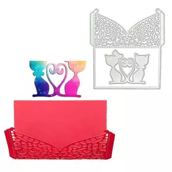 Любитель кошек Свадьба Кружевное крыло Металлические штампы Скрапбукинг Фотоальбом Карточка Бумага Тиснение Ремесло серебряный