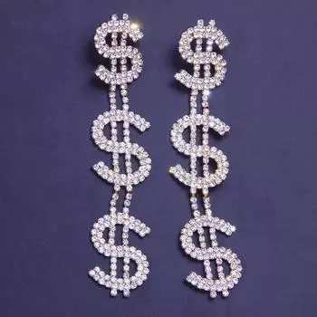 Любители камней, модные новые длинные серьги в стиле доллара, ретро-ювелирные изделия для женщин, 2021, преувеличенные блестящие серьги со стразами и буквами, аксессуары