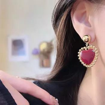 Люблю ретро элегантные винно-красные темпераментные серьги красный