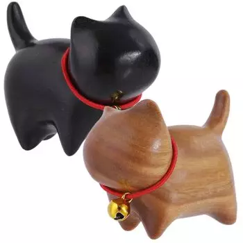 Lubonarie Cat Деревянный Разный Кот Садоводство Кот Манящий Зеленый Эбеновый 2 Фигурка, Товары, Товары, Подарок, Кот, Дерево, (Установить цвета)