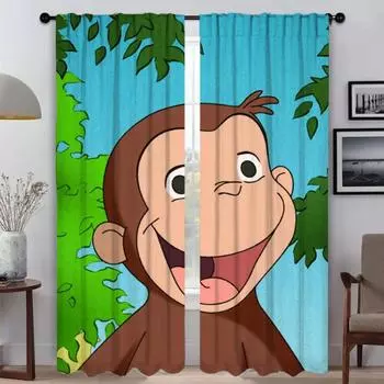 Любопытные шторы Джорджа для гостиной, занавески для украшения Хэллоуина, перегородки для домашнего интерьера, шторы из 2 предметов, оттенки для кухни W50xH70cmx2pcs-CL