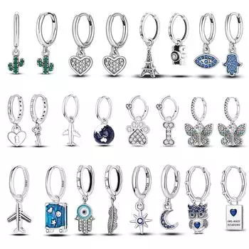 Любовь бабочка чемодан глаз серьги серебряный цвет кубический циркон подвески висячие серьги-кольца для женщин подарок ювелирные изделия своими руками