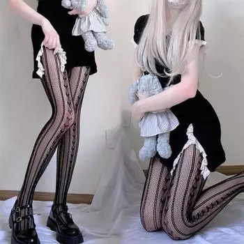 Любовь чулки в сеточку сексуальные красотки полые чулки лолита косплей соблазнение комбинезон one size fits all чёрный