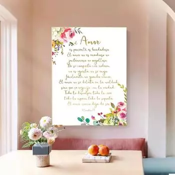 Любовь добрая, испанский библейский стих, принт 1 Коринфянам 13, знак, цитата, плакат, Священное Писание, настенная живопись на холсте, домашний декор для комнаты 21X30cm No Frame