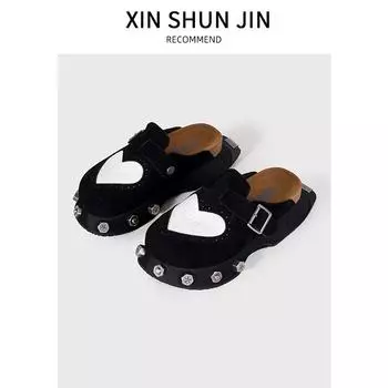 Любовь к конскому волосу новые ретро полушлепанцы на толстой подошве натуральная кожа сумка-голова на одной педали женская уличная обувь 35