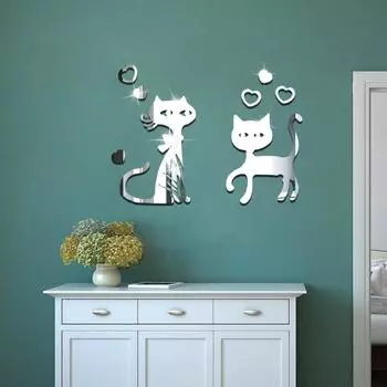 Любовь кошка зеркало наклейка комната спальня гостиная украшение дома настенная наклейка холодильник ванная комната планировка