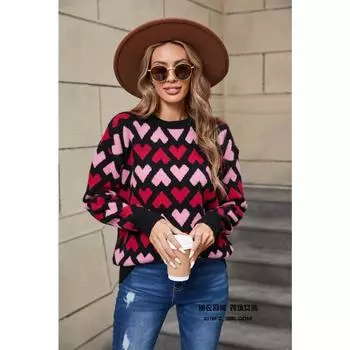 Любовь Любовник Пуловер с круглым вырезом Маленький Свитер с персиковым сердечком Женский S чёрный