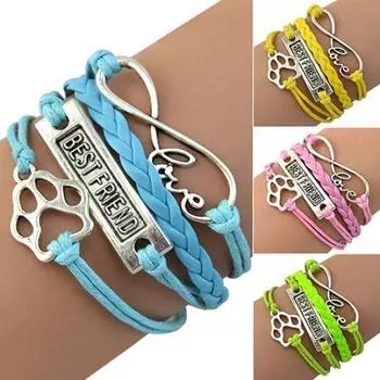 Любовь лучший друг след бесконечность браслет дружбы Шарм многослойный браслет чёрный