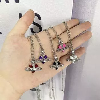 Любовь Модное ожерелье Подвески Сатурн Ожерелье Золотое Сердце Цепочка Ожерелье красный