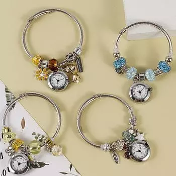 Любовь Подвеска Бусины Браслет Кварцевые Часы Женские Браслет Часы