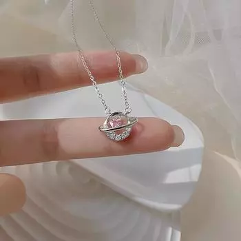 Любовь Розовое бриллиантовое ожерелье Ювелирные изделия Женские легкие роскошные милые темпераментные девушки окружающие сердце циркон нержавеющая сталь ключичная цепочка