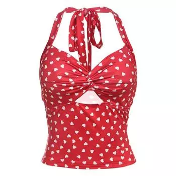 Любовь Сердце Безрукавный Кроп-Топ Точка Женская Майка Стильный Топ-Холтер Летний S красный