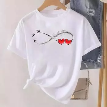 Любовь Сердце Перо Тенденция Женская мода Одежда Графические футболки Одежда Принт Женская рубашка с коротким рукавом Женская повседневная футболка S