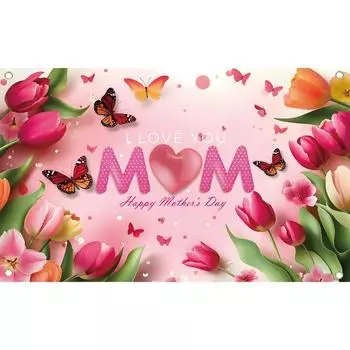 Любовь Сердце Тюльпан Цветок Фон Я Люблю Тебя Лучшая Мама Подвесной Баннер Плакат Реквизит Фотобудка розовый
