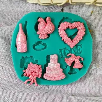 Любовь Свадьба Красное вино Кольцо Колокольчик Гирлянда Силиконовая форма для помадки Инструменты для украшения торта ко Дню Святого Валентина Декор для шоколадного торта F0221DG