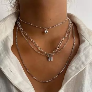 Любовь в форме сердца, 4-слойное ожерелье с подвеской, модное трендовое ожерелье для девочек, ожерелье с темпераментом