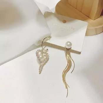 Любовь Жемчуг Темперамент Асимметричные Длинные Серьги с Бахромой Серьги