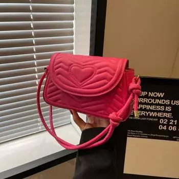 Любовная вышивка нитью модная сумка подмышкой женская новинка 2024 года сплошной цвет тренд повседневная простая сумка через плечо чёрный