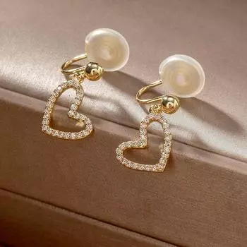 Любовное сердце, стразы, катушка от комаров, зажим для ушей без пирсинга, женские милые серьги, милые серьги-клипсы, серьги-капли