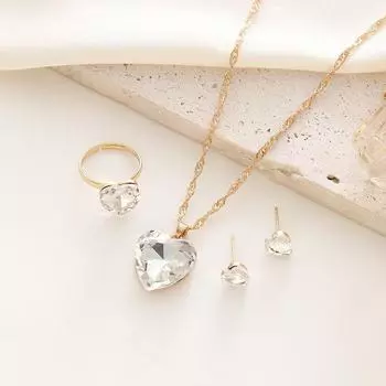 Любовный набор: Креативные серьги со стразами в форме сердца с подвеской-цепочкой CK0398 Set синий