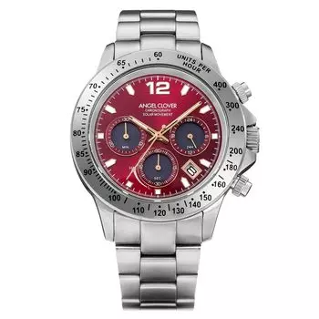 Luce Solar Chronograph сапфировое стекло красный циферблат серебристый [Angel Clover] мужские NLUS44SSV-RE