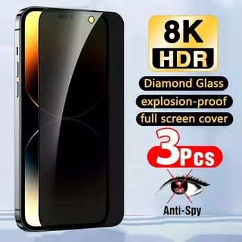 Лучшее закаленное стекло с полной конфиденциальностью для iPhone 14 Pro Max 14 Plus 13 11 Pro Max на iPhone, антишпионская защита для экрана X XR Xs Max 6 6s 7 8 Plus SE For iPhone 11 Pro Max чёрный