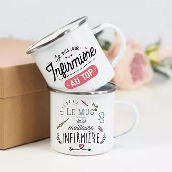 Лучшие французские эмалевые кружки для медсестер с принтом для напитков, вина, сока, десерта, какао, молока, чашки с ручкой, кофейные чашки, лучший подарок для Infirmiere 360ml