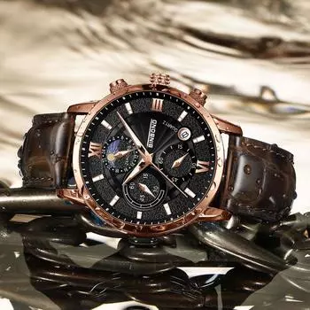 Лучшие новые мужские часы с кожаным ремешком, роскошные водонепроницаемые спортивные кварцевые часы с хронографом, военные часы для мужчин