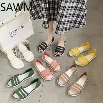 Лучшие продавцы 2024 года женские сандалии женские нескользящие горячие продажи летняя обувь роскошная обувь женские сандалии желе обувь 35 бежевый