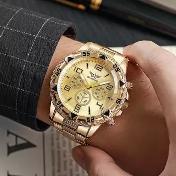 Лучшие роскошные мужские часы Модные стильные мужские кварцевые наручные часы Лучшие подарки Часы для мужа, семьи, друга золотистый
