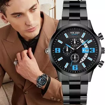 Лучшие роскошные мужские кварцевые часы, модные мужские наручные часы с календарем, лучшие подарки, часы для мужа, семьи, друга чёрный