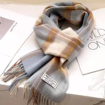 Лучшие товары в Великобритании 100% шерстяной клетчатый шарф женский зимний студенческий универсальный мужской теплый шарф для пары подарок на день рождения бежевый