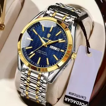 Лучший бренд класса люкс, высококачественные деловые мужские часы из нержавеющей стали, водонепроницаемые, светящиеся, с датой и неделей, роскошные кварцевые часы для мужчин