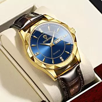 Лучший бренд роскошные золотые водонепроницаемые мужские наручные часы модные деловые кожаные часы кварцевые часы с дисплеем дня и даты мужские часы