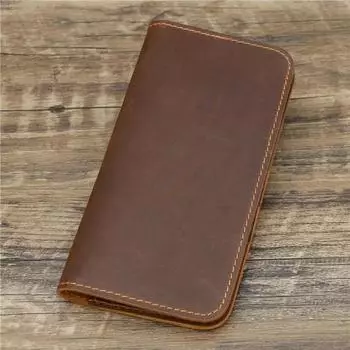 Лучший длинный кошелек из натуральной кожи для мужчин с держателем для чековой книжки Длинный кошелек из натуральной кожи для мужчин коричневый