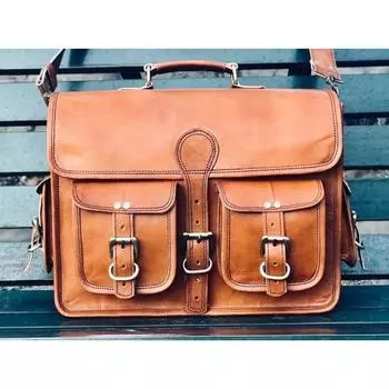 Лучший мужской портфель для ноутбука, винтажная кожаная сумка через плечо 11 x 15 x 4 in коричневый