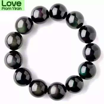 Лучший натуральный черный обсидиан браслет ювелирные изделия для женщин мужчин подарок хрустальные круглые бусины камень редкий драгоценный камень Aaaaa 12 мм 14 мм 16 мм
