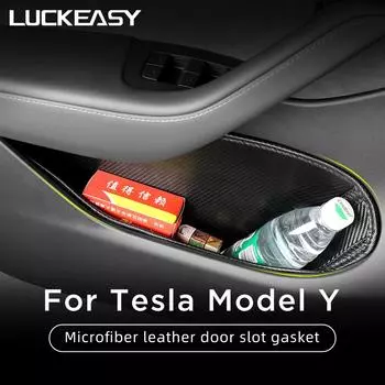 LUCKEASY для Tesla Model Y-2023, товары для салона автомобиля, дверная накладка для хранения стакана с водой, защитная накладка на дверной слот MY-Leather