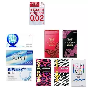 Lucky bag 4 boxes set 2025 Sagami Original is always included Condom Sagami Okamoto Gex Fuji Latex Skin Contraceptive Condom (38 bags) 0.02 (2
