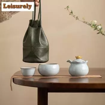 Lucky Bag Ru Kiln фарфоровый чайный сервиз, набор для заваривания чая в стиле дзен и чашек, переносная дорожная сумка для пикника и заваривания чая в стиле кунг-фу