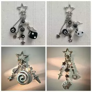 Lucky Black 8 Rockstar Keychains Star Shaped Y2k Pendant Fashion Spider Web Keychain Bag Pendant Style 4