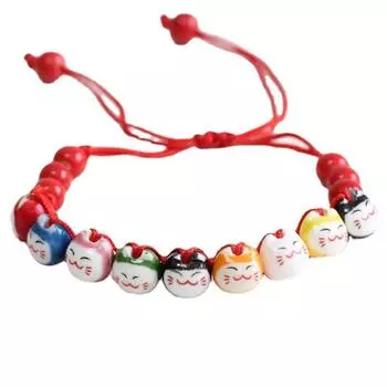 Lucky Cat Cat Bead Bracelet Handmade Red String Hand Rope Retro Ceramic Maneki Neko Bracelet Girls