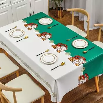 Lucky Cat Light Luxury Pvc Tablecloth Premium Sense Waterproof Anti-Scalding Leave-In Restaurant Household Tablecloth 120*120cm