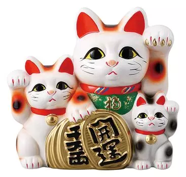 Lucky Cat Maneki Cat Lucky x 11 x Height 19cm White Three Cats Size 6 Pottery Tokoname Ware Made in Japan Ale-net 20.5 белый