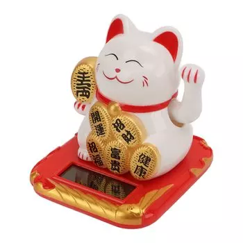 Lucky Cat на солнечных батареях, миниатюрный, приносящий богатство и сокровища, милая улыбка, прочный Lucky Cat для офиса, коллекции, автомобиля, спальни, (белый)